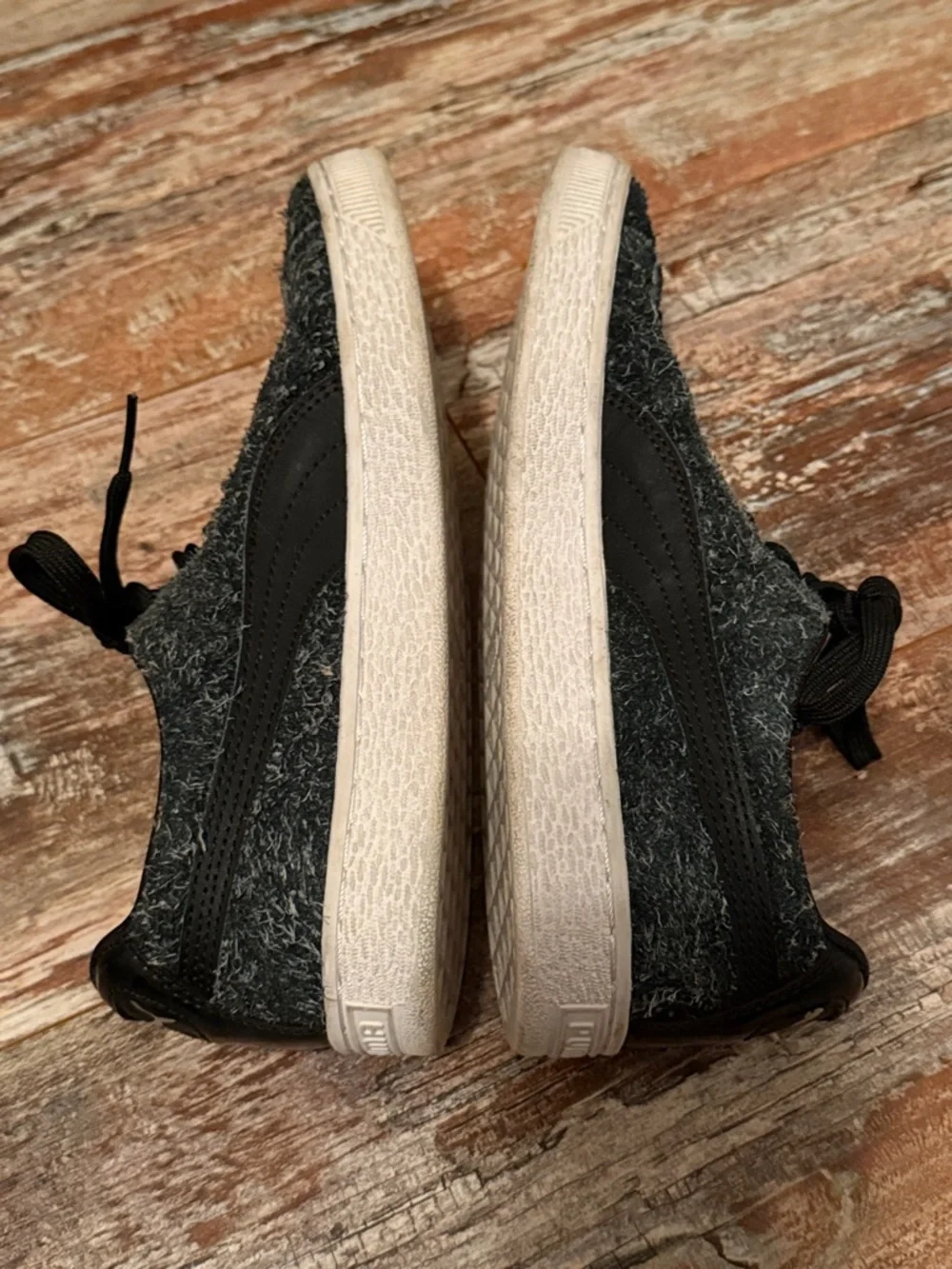 Puma Black Fuzzy Low-Top Sneakers with White Sole
